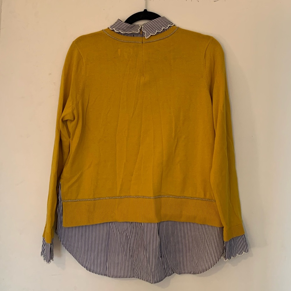 Crown & Ivy Yellow, Blue, and White Sweater-Shirt, Size MP - Picture 2 of 7